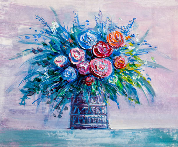 istock Oil painting a bouquet of roses . 980178704