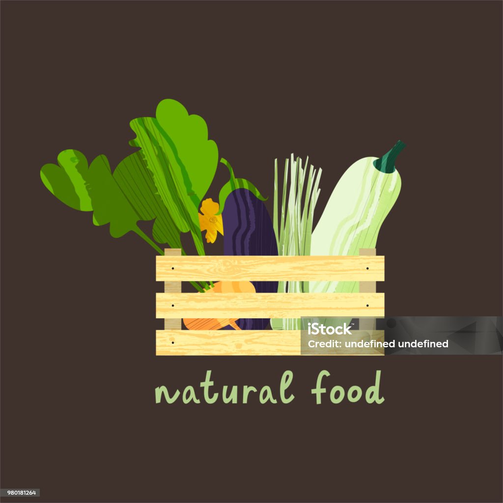 Set of vegetables in wooden box Set of vegetables in wooden box. Vector illustration of healthy food design on the topic of vegetarianism and farm fair. Vegan menu Agriculture stock vector