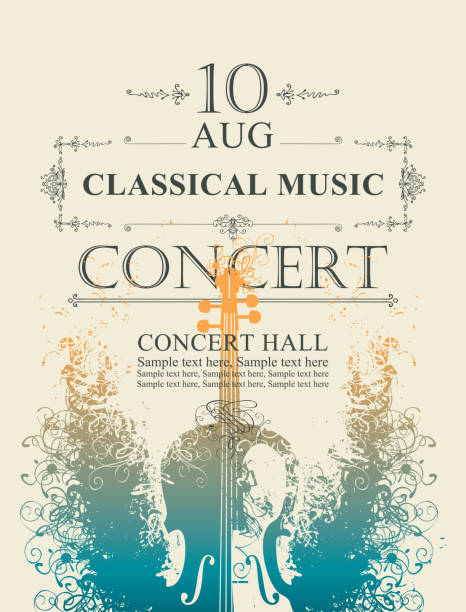 illustrazioni stock, clip art, cartoni animati e icone di tendenza di poster per concerto di musica classica con violino - violinist