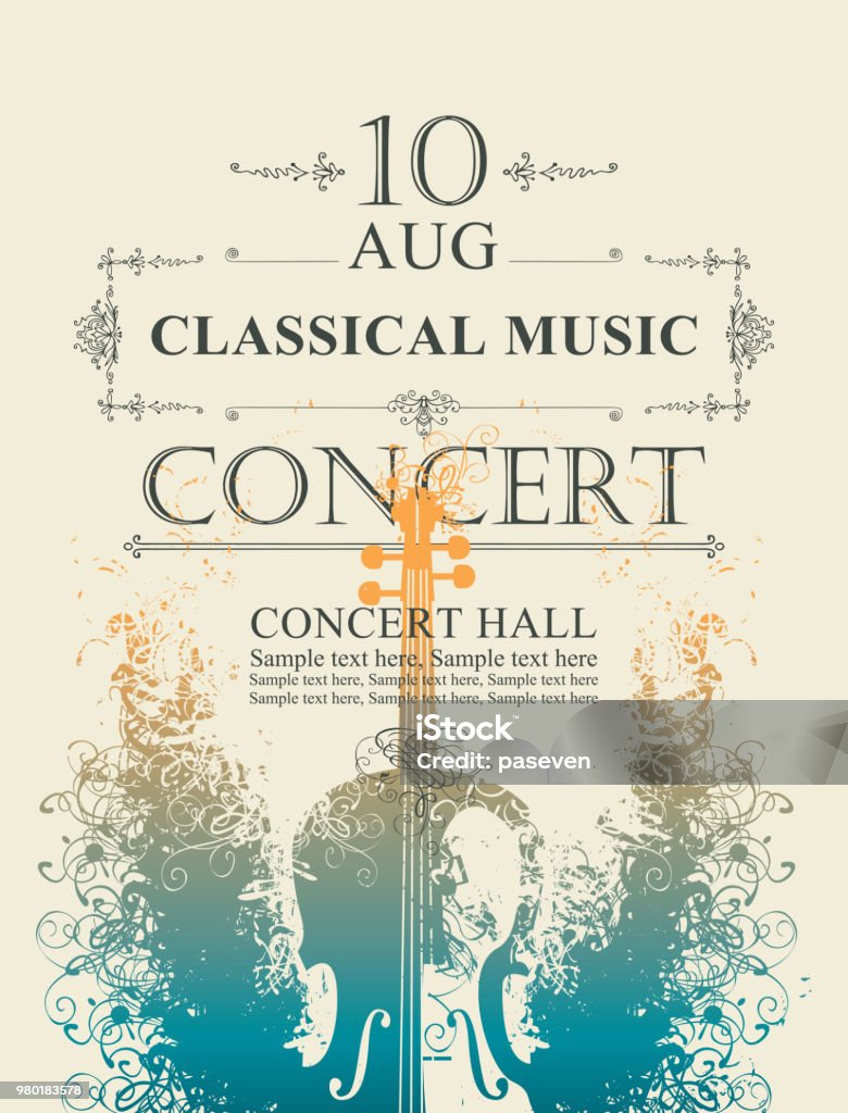 poster for concert of classical music with violin Vector poster for a concert of classical music with place for text on abstract background with violin Classical Music stock vector