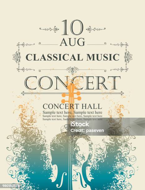 Poster For Concert Of Classical Music With Violin Stock Illustration - Download Image Now - Classical Music, Poster, Orchestra