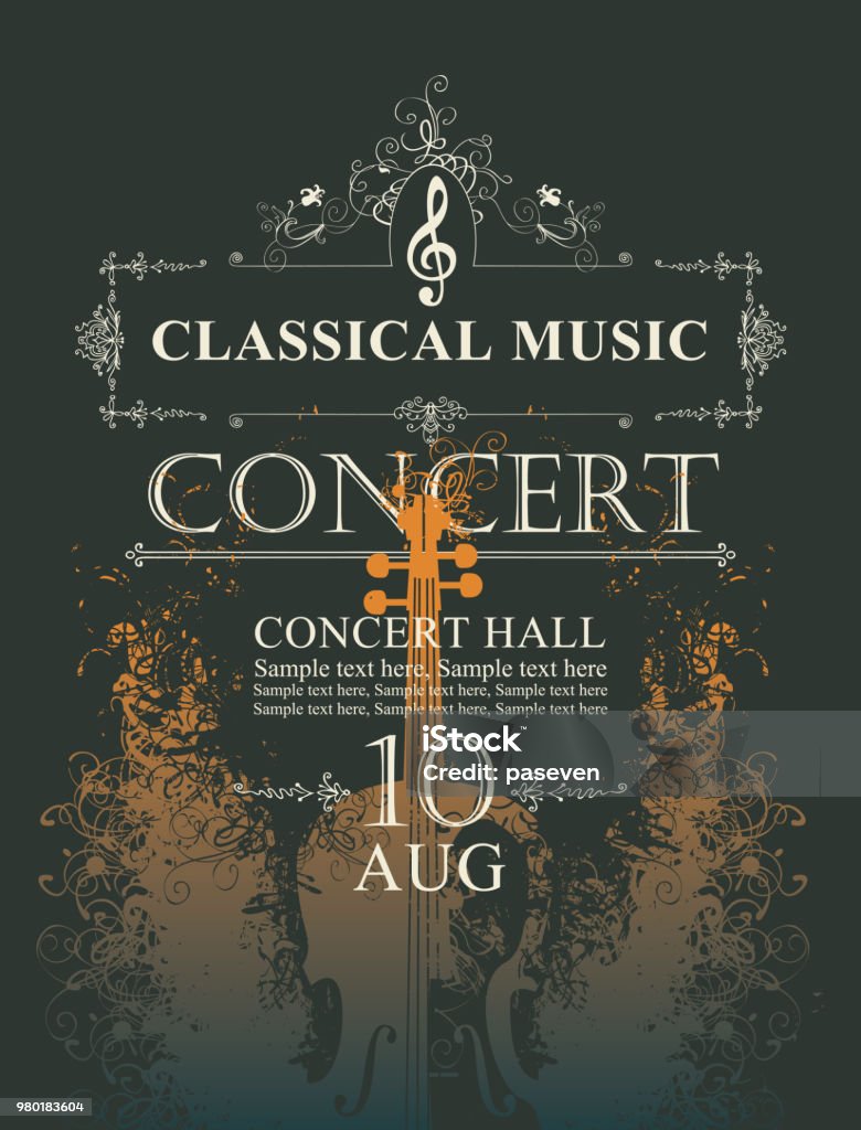 Plakat zum Konzert der klassischen Musik mit Violine - Lizenzfrei Poster Vektorgrafik