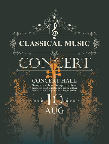 Vector poster for a concert of classical music with place for text on abstract background with violin