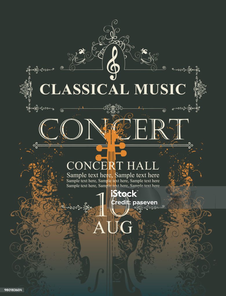 poster for concert of classical music with violin Vector poster for a concert of classical music with place for text on abstract background with violin Poster stock vector