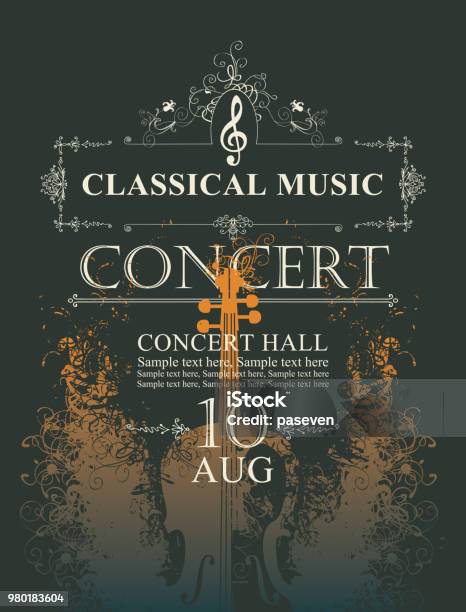 Poster For Concert Of Classical Music With Violin Stock Illustration - Download Image Now - Poster, Classical Music, Orchestra