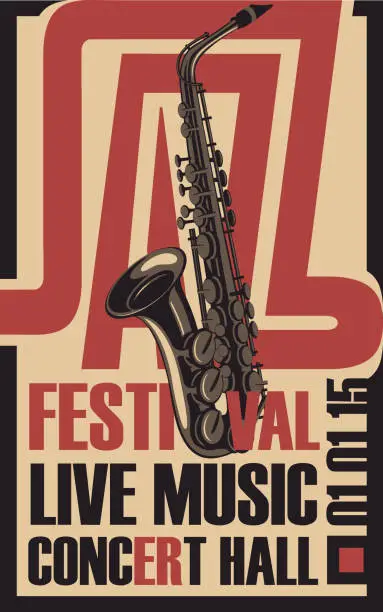 Vector illustration of poster for jazz festival live music with saxophone