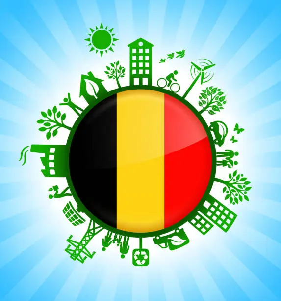 Vector illustration of Belgium Flag on Green Environmental Conservation Background