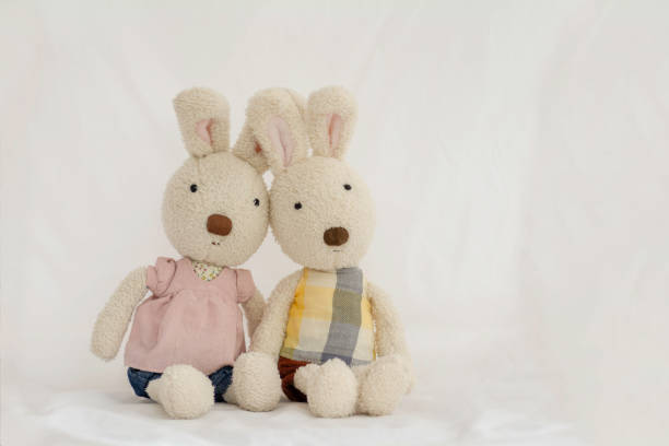 istock Rabbit doll Couple sitting on a white background. 980200650