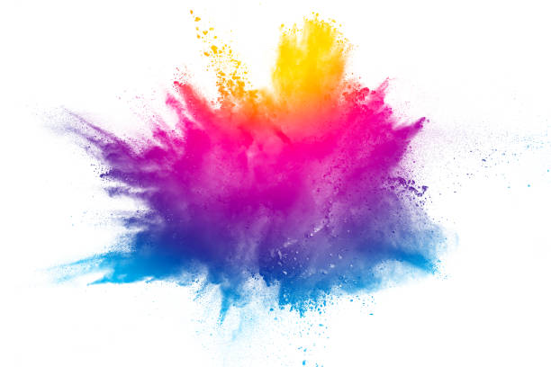 istock Multi color powder explosion isolated on white background. Colored dust splash cloud  on white background. Launched colorful particles on background. Painted Holi in festival. 980215578