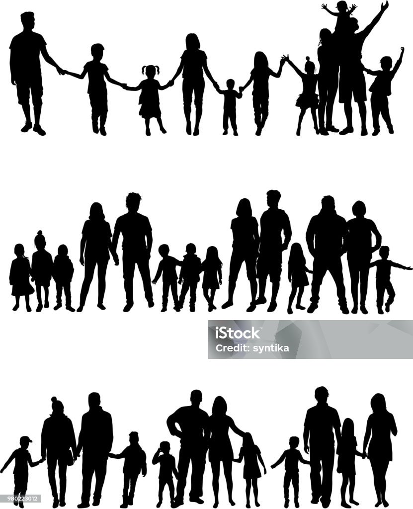 Vector silhouette of children on white background. In Silhouette stock vector