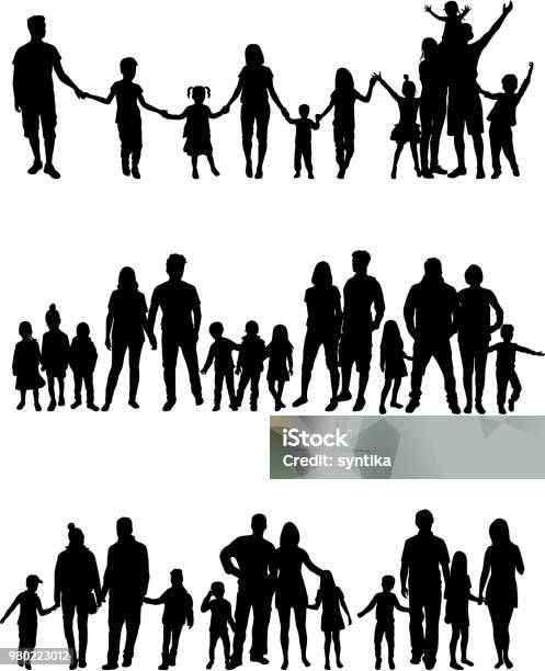 Vector Silhouette Of Children On White Background Stock Illustration - Download Image Now - In Silhouette, Family, Cut Out
