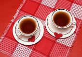 hearts Valentine's day two white cups of tea