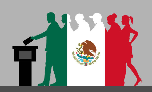 istock Mexican voters crowd silhouette like Mexico flag by voting for election 980223320
