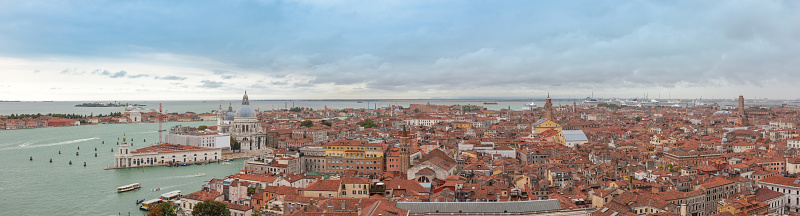Panoramic view of old Venice from the top of the Campanile of St. Mark's Square
