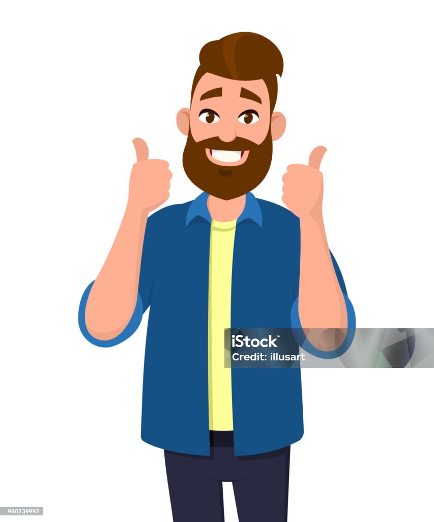 Happy Handsome Man Showing Thumbs Up Concept Illustration In Cartoon Style  Stock Illustration - Download Image Now - iStock