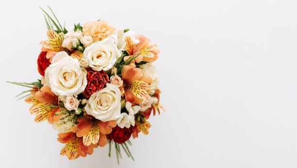 istock Top view of beautiful fresh bouquet. Negative space. 980241498