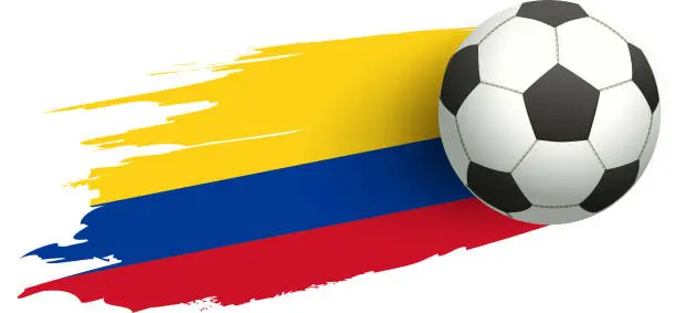 Vector illustration of Soccer ball and flag of Colombia. Victory kick goal
