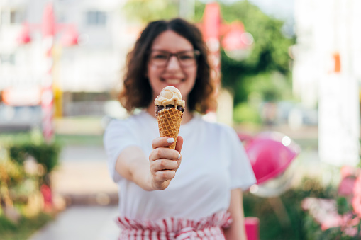 Woman eating ice cream