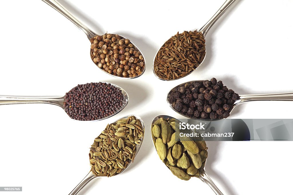 Colheres de especiarias - Foto de stock de Cardamomo royalty-free