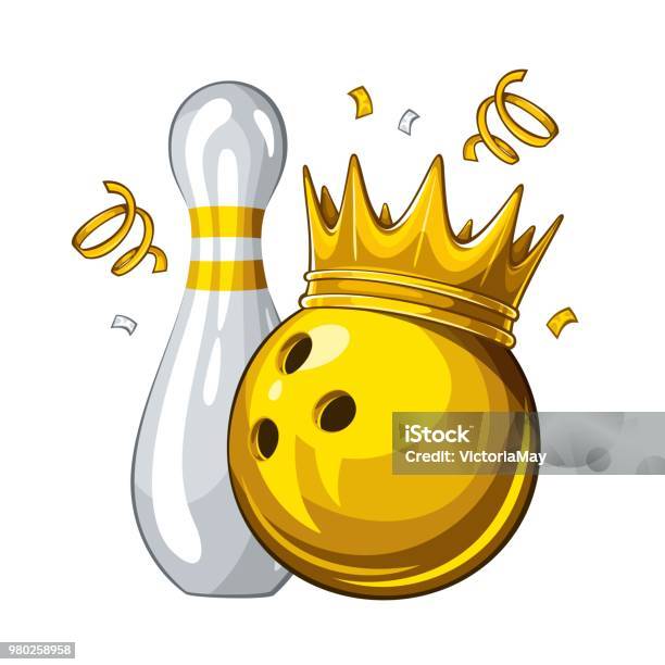 Bowling Skittle And Bowling Ball In Golden Crown Champion 11 Stock Illustration - Download Image Now
