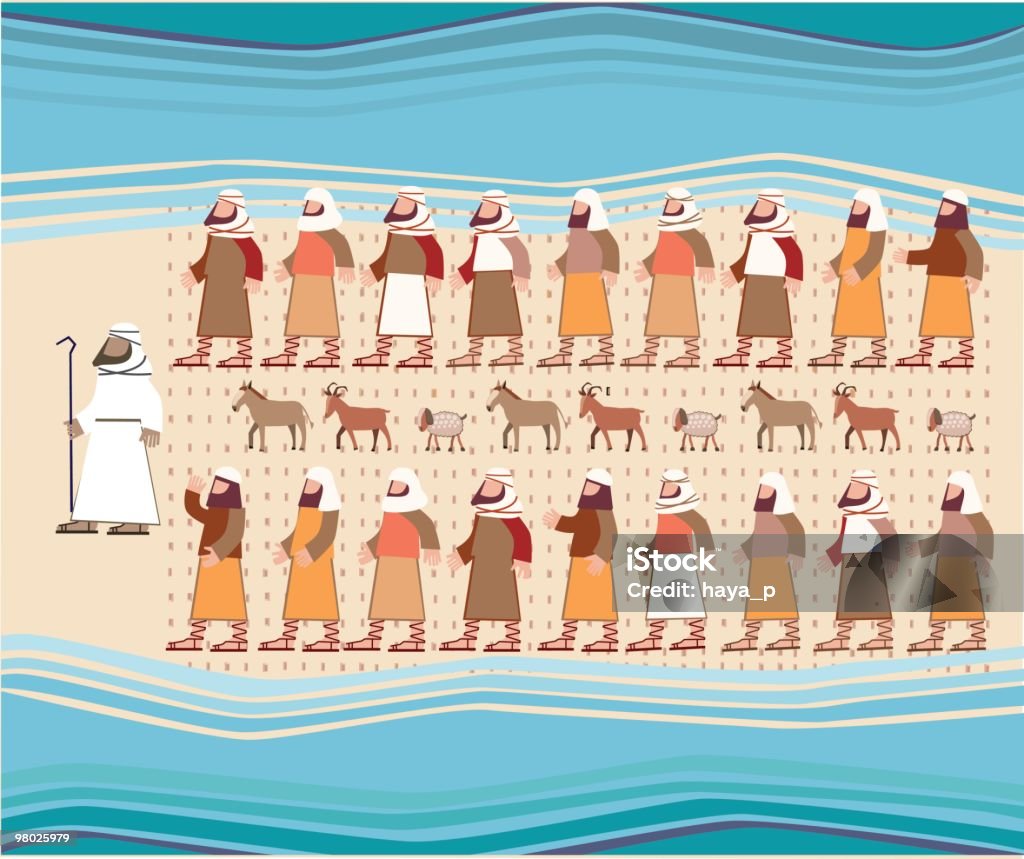 Żydów idąc przez Parted Red Sea, Pesach Ilustracja - Grafika wektorowa royalty-free (Pesach)
