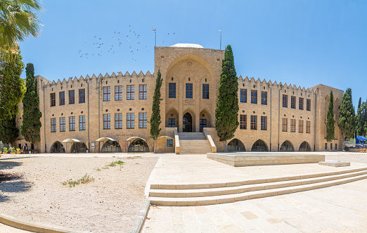 HAIFA, ISRAEL - JUNE 09, 2018: The historic Technion building (now a national science museum), in Hadar HaCarmel neighborhood, Haifa, Israel