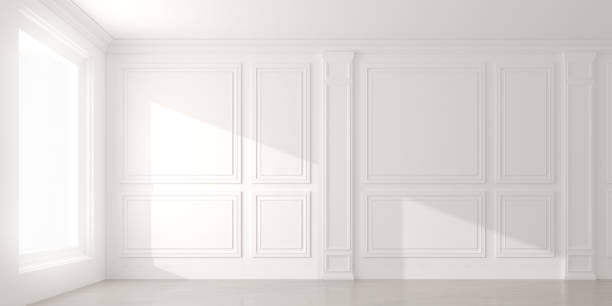 Perspective of the sun light cast the shadow on white empty room and  laminate wood floor,classic interior style.blank space architecture.3d rendering Perspective of the sun light cast the shadow on white empty room and  laminate wood floor,classic interior style.blank space architecture.3d rendering moulding door jamb wood stock pictures, royalty-free photos & images