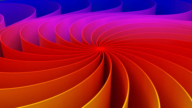 istock Colorful twirl curved shape. Circle on rainbow background, 3d abstract swirly illustration 980272870