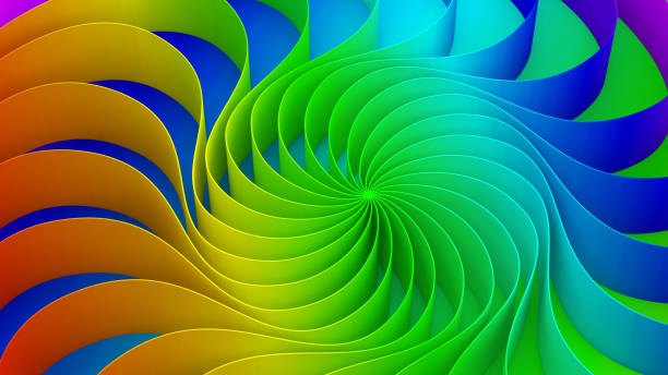 istock Colorful twirl curved shape. Circle on rainbow background, 3d abstract swirly illustration 980272904