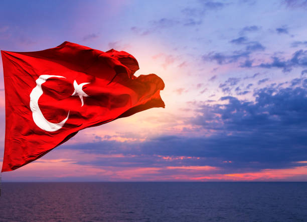 Turkish flag flies over the sun