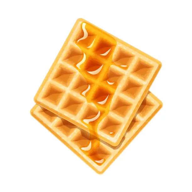 Vector illustration of Belgian Waffle with honey. Dessert sweetness.