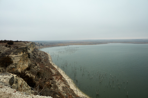 View from the sandstone bluffs of Cedar Bluff Reservoir, Kansas, built for flood control and irrigation