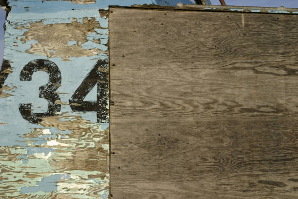 istock Old weathered wood background with number 34 980304210