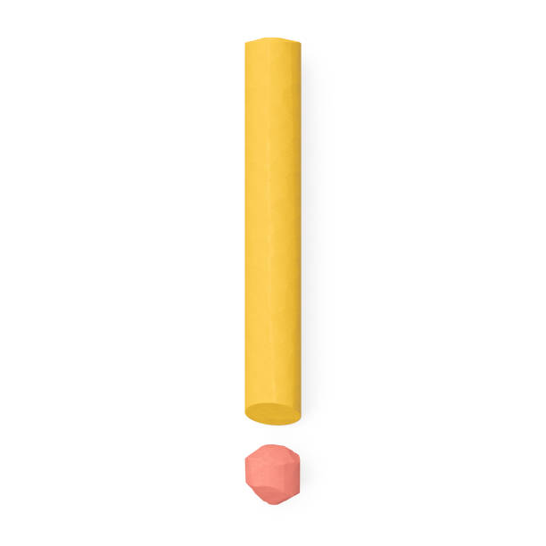 istock Colored sidewalk or blackboard chalks assembled like punctuation sign of exclamation mark or operation symbol factorial on rough blackboard, 3D rendered font image 980313236