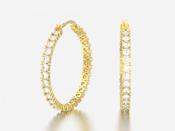 istock 3D illustration yellow gold decorative diamond earrings with hinged lock 980313654