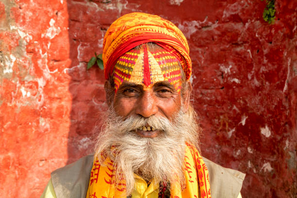 portrait of sadhu, holy man, kathmandu, nepal - sadhu imagens e fotografias de stock