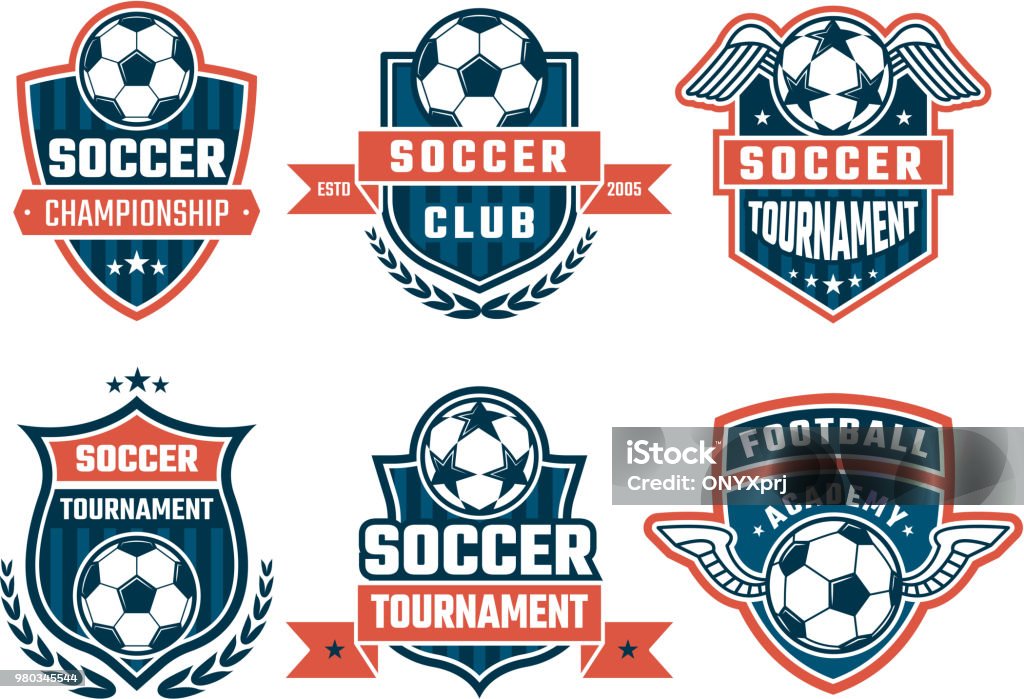 Different icons for football club. Vector labels set Different icons for football club. Vector labels set of soccer icon competition, tournament and championship illustration Soccer stock vector