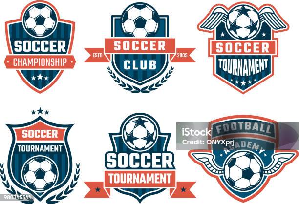 Different Icons For Football Club Vector Labels Set Stock Illustration - Download Image Now