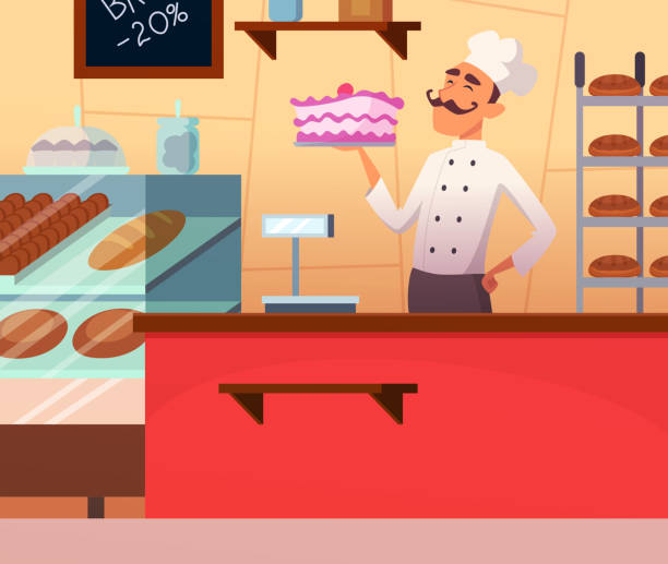 仕事でパン男性の背景イラスト - baker bakery chef bread点のイラスト素材／クリップアート素材／マンガ素材／アイコン素材