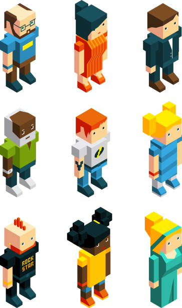 3d nízké poly lidi. sada ikon izometrických uživatelů - figurka stock ilustrace