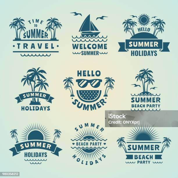 夏のラベル熱帯のロゴとバッジのベクトル イラスト - 夏のベクターアート素材や画像を多数ご用意 - 夏, ロゴマーク, 浜辺
