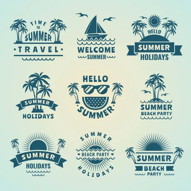 Vector illustration of Summer labels. Vector illustrations of tropical logos and badges