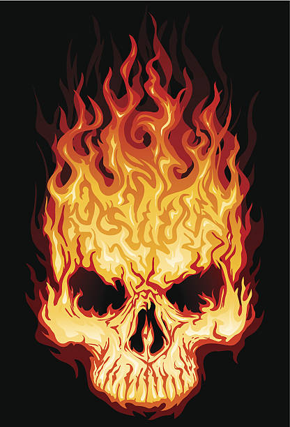 ilustrações, clipart, desenhos animados e ícones de flaming crânio top - inferno fire flame skull