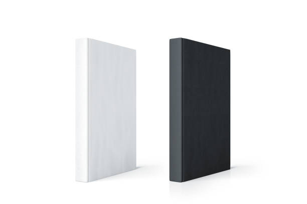istock Blank blank and white hard cover book spine mockup stand 980383778