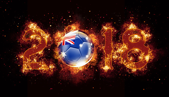 Australia soccer ball flying with flames and fire year 2018