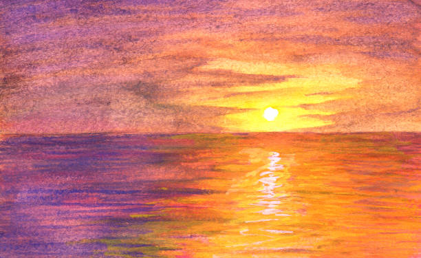 istock Orange sunset in orange-purple ocean in watercolor 980392452
