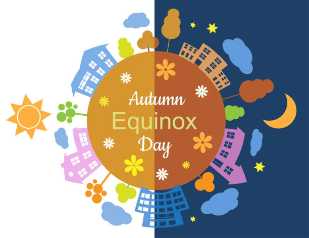 Autumn equinox day and night Autumn equinox half day half night, vector illustration. first day of spring stock illustrations