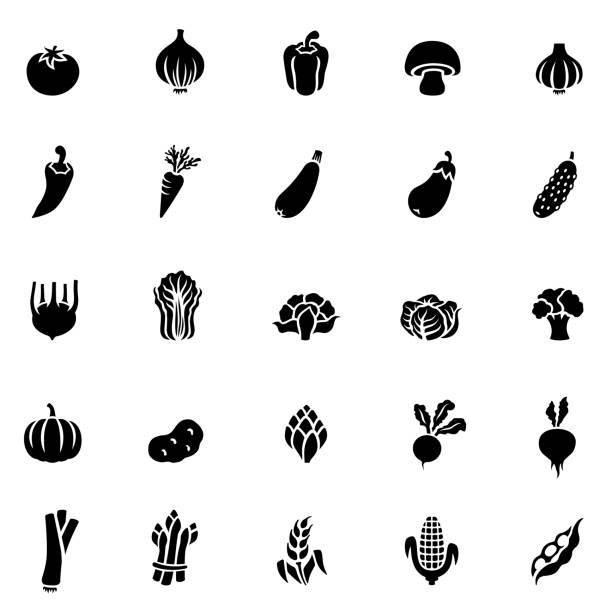 gemüse-symbol - symbol food salad icon set stock-grafiken, -clipart, -cartoons und -symbole