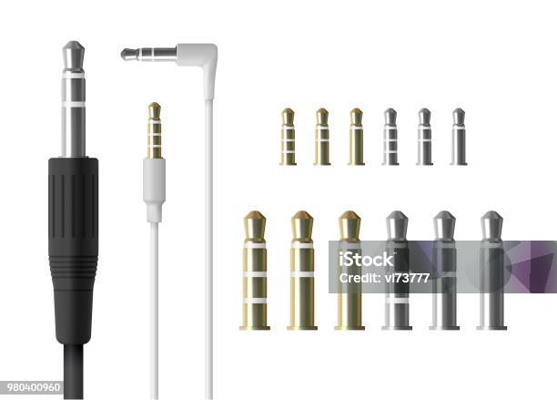 Realistic Audio Mini Jack Plug Set Isolated Vector Illustration Of White Connector Stock Illustration - Download Image Now