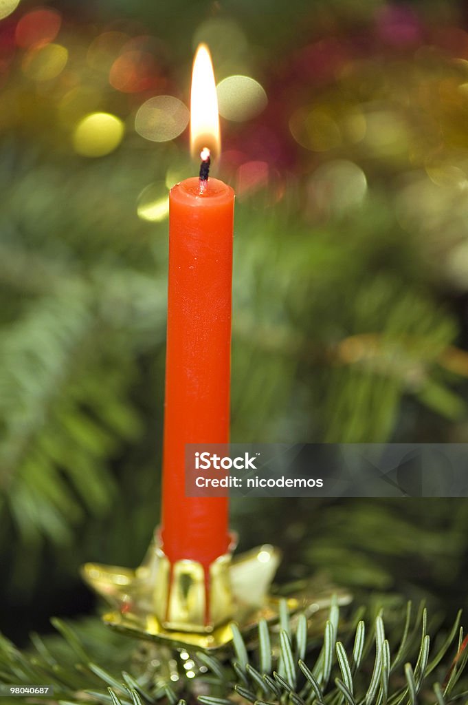Bougie rouge de sapin de Noël - Photo de Bougie libre de droits